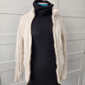 GAP Women's Cream Cable Knit Zippered Sweater Small Coastal Fisherman Preppy